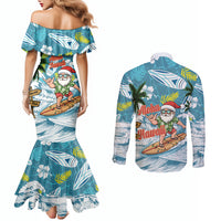 Hawaii Summer Christmas Couples Matching Mermaid Dress and Long Sleeve Button Shirt Surfing Santa Shaka Catch The Wave LT14 - Polynesian Pride