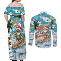 Hawaii Summer Christmas Couples Matching Off Shoulder Maxi Dress and Long Sleeve Button Shirt Surfing Santa Shaka Catch The Wave LT14 - Polynesian Pride