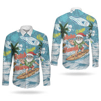 Hawaii Summer Christmas Couples Matching Off Shoulder Short Dress and Long Sleeve Button Shirt Surfing Santa Shaka Catch The Wave LT14 - Polynesian Pride