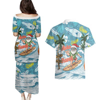 Hawaii Summer Christmas Couples Matching Puletasi and Hawaiian Shirt Surfing Santa Shaka Catch The Wave LT14 - Polynesian Pride