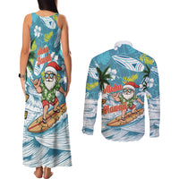 Hawaii Summer Christmas Couples Matching Tank Maxi Dress and Long Sleeve Button Shirt Surfing Santa Shaka Catch The Wave LT14 - Polynesian Pride
