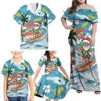 Hawaii Summer Christmas Family Matching Off Shoulder Maxi Dress and Hawaiian Shirt Surfing Santa Shaka Catch The Wave LT14 - Polynesian Pride