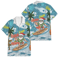 Hawaii Summer Christmas Family Matching Off Shoulder Maxi Dress and Hawaiian Shirt Surfing Santa Shaka Catch The Wave LT14 Dad's Shirt - Short Sleeve Teal - Polynesian Pride