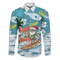 Hawaii Summer Christmas Family Matching Off Shoulder Maxi Dress and Hawaiian Shirt Surfing Santa Shaka Catch The Wave LT14 Daughter's Dress Teal - Polynesian Pride