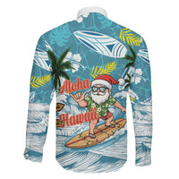 Hawaii Summer Christmas Family Matching Off Shoulder Maxi Dress and Hawaiian Shirt Surfing Santa Shaka Catch The Wave LT14 Son's Shirt Teal - Polynesian Pride