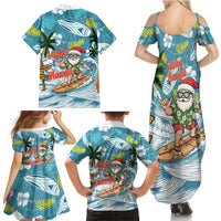 Hawaii Summer Christmas Family Matching Summer Maxi Dress and Hawaiian Shirt Surfing Santa Shaka Catch The Wave LT14 Mom's Dress Teal - Polynesian Pride