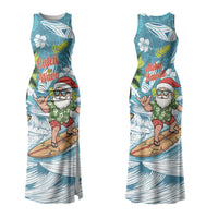 Hawaii Summer Christmas Family Matching Tank Maxi Dress and Hawaiian Shirt Surfing Santa Shaka Catch The Wave LT14 Mom's Dress Teal - Polynesian Pride