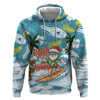 Hawaii Summer Christmas Hoodie Surfing Santa Shaka Catch The Wave LT14 Pullover Hoodie Teal - Polynesian Pride