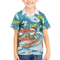 Hawaii Summer Christmas Kid Hawaiian Shirt Surfing Santa Shaka Catch The Wave LT14 Kid Teal - Polynesian Pride