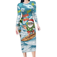 Hawaii Summer Christmas Long Sleeve Bodycon Dress Surfing Santa Shaka Catch The Wave