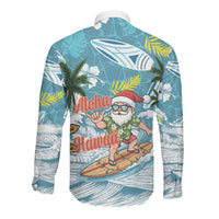 Hawaii Summer Christmas Long Sleeve Button Shirt Surfing Santa Shaka Catch The Wave LT14 - Polynesian Pride
