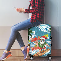 Hawaii Summer Christmas Luggage Cover Surfing Santa Shaka Catch The Wave