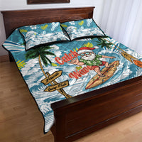 Hawaii Summer Christmas Quilt Bed Set Surfing Santa Shaka Catch The Wave