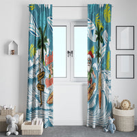 Hawaii Summer Christmas Window Curtain Surfing Santa Shaka Catch The Wave