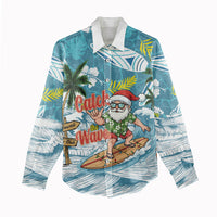 Hawaii Summer Christmas Women Casual Shirt Surfing Santa Shaka Catch The Wave