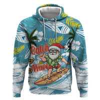 Hawaii Summer Christmas Zip Hoodie Surfing Santa Shaka Catch The Wave LT14 Pullover Hoodie Teal - Polynesian Pride
