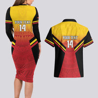 Papua New Guinea Rugby Custom Couples Matching Long Sleeve Bodycon Dress and Hawaiian Shirt Go PNG Hunters Polynesian Pattern - Polynesian Pride