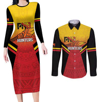 Papua New Guinea Rugby Custom Couples Matching Long Sleeve Bodycon Dress and Long Sleeve Button Shirt Go PNG Hunters Polynesian Pattern - Polynesian Pride