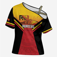 Papua New Guinea Rugby Custom Cross Shoulder Shirt Go PNG Hunters Polynesian Pattern LT14 Female Red - Polynesian Pride