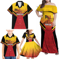 Papua New Guinea Rugby Custom Family Matching Off Shoulder Maxi Dress and Hawaiian Shirt Go PNG Hunters Polynesian Pattern - Polynesian Pride
