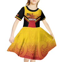 Papua New Guinea Rugby Custom Kid Short Sleeve Dress Go PNG Hunters Polynesian Pattern - Polynesian Pride