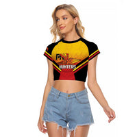 Papua New Guinea Rugby Custom Raglan Cropped T Shirt Go PNG Hunters Polynesian Pattern - Polynesian Pride