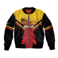 Papua New Guinea Rugby Custom Sleeve Zip Bomber Jacket Go PNG Hunters Polynesian Pattern - Polynesian Pride
