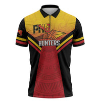 Papua New Guinea Rugby Custom Zipper Polo Shirt Go PNG Hunters Polynesian Pattern LT14 Red - Polynesian Pride