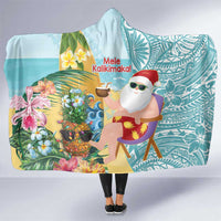 Aloha Hawaii Mele Kalikimaka Hooded Blanket Chilling Santa With Pineapple - Polynesian Pattern LT14 One Size Cyan - Polynesian Pride
