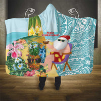 Aloha Hawaii Mele Kalikimaka Hooded Blanket Chilling Santa With Pineapple - Polynesian Pattern LT14 - Polynesian Pride