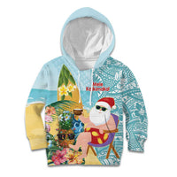 Aloha Hawaii Mele Kalikimaka Kid Hoodie Chilling Santa With Pineapple - Polynesian Pattern LT14 Hoodie Cyan - Polynesian Pride