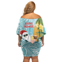 Aloha Hawaii Mele Kalikimaka Off Shoulder Short Dress Chilling Santa With Pineapple - Polynesian Pattern LT14 - Polynesian Pride