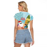 Aloha Hawaii Mele Kalikimaka Raglan Cropped T Shirt Chilling Santa With Pineapple - Polynesian Pattern LT14 - Polynesian Pride