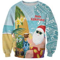 Aloha Hawaii Mele Kalikimaka Sweatshirt Chilling Santa With Pineapple - Polynesian Pattern LT14 Unisex Cyan - Polynesian Pride