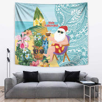 Aloha Hawaii Mele Kalikimaka Tapestry Chilling Santa With Pineapple - Polynesian Pattern LT14 Cyan - Polynesian Pride