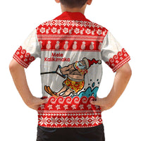 Mele Kalikimaka Hawaii Family Matching Off The Shoulder Long Sleeve Dress and Hawaiian Shirt Water-skiing Santa Tropical Vibes