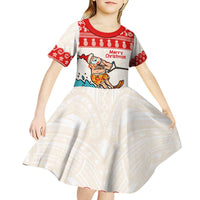 Mele Kalikimaka Hawaii Kid Short Sleeve Dress Water-skiing Santa Tropical Vibes