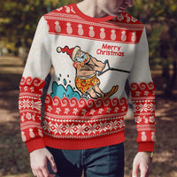 Mele Kalikimaka Hawaii Ugly Christmas Sweater Water-skiing Santa Tropical Vibes