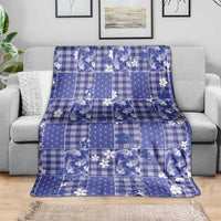 Blue Palaka Japanese Patterns Blanket Koi Fish Asanoha Sakura Patchwork Stylized - Polynesian Pride