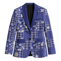 Blue Palaka Japanese Patterns Blazer Koi Fish Asanoha Sakura Patchwork Stylized - Polynesian Pride