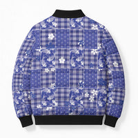 Blue Palaka Japanese Patterns Bomber Puffer Jacket Koi Fish Asanoha Sakura Patchwork Stylized - Polynesian Pride