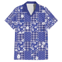 Blue Palaka Japanese Patterns Family Matching Off The Shoulder Long Sleeve Dress and Hawaiian Shirt Koi Fish Asanoha Sakura Patchwork Stylized - Polynesian Pride