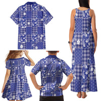 Blue Palaka Japanese Patterns Family Matching Tank Maxi Dress and Hawaiian Shirt Koi Fish Asanoha Sakura Patchwork Stylized - Polynesian Pride