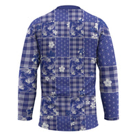 Blue Palaka Japanese Patterns Hockey Jersey Koi Fish Asanoha Sakura Patchwork Stylized - Polynesian Pride