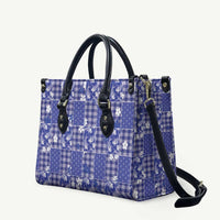 Blue Palaka Japanese Patterns Leather Bag Koi Fish Asanoha Sakura Patchwork Stylized - Polynesian Pride