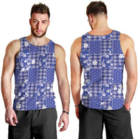 Blue Palaka Japanese Patterns Men Tank Top Koi Fish Asanoha Sakura Patchwork Stylized - Polynesian Pride
