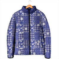 Blue Palaka Japanese Patterns Padded Jacket Koi Fish Asanoha Sakura Patchwork Stylized - Polynesian Pride