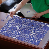 Blue Palaka Japanese Patterns Puzzle Koi Fish Asanoha Sakura Patchwork Stylized - Polynesian Pride