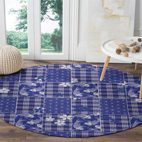 Blue Palaka Japanese Patterns Round Carpet Koi Fish Asanoha Sakura Patchwork Stylized - Polynesian Pride