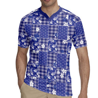 Blue Palaka Japanese Patterns Rugby Jersey Koi Fish Asanoha Sakura Patchwork Stylized - Polynesian Pride